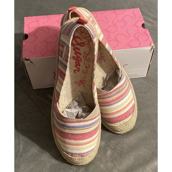 Sugar Womens Flats Evermore Slip On Natural Multi Color Beach Stripes Size 11 - Picture 1 of 13